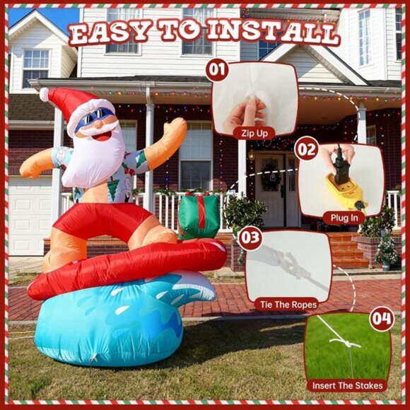 ⚡6FT Santa Inflatable with Lights Tropical Style Hawaiian Christmas Decorations - Picture 7 of 7